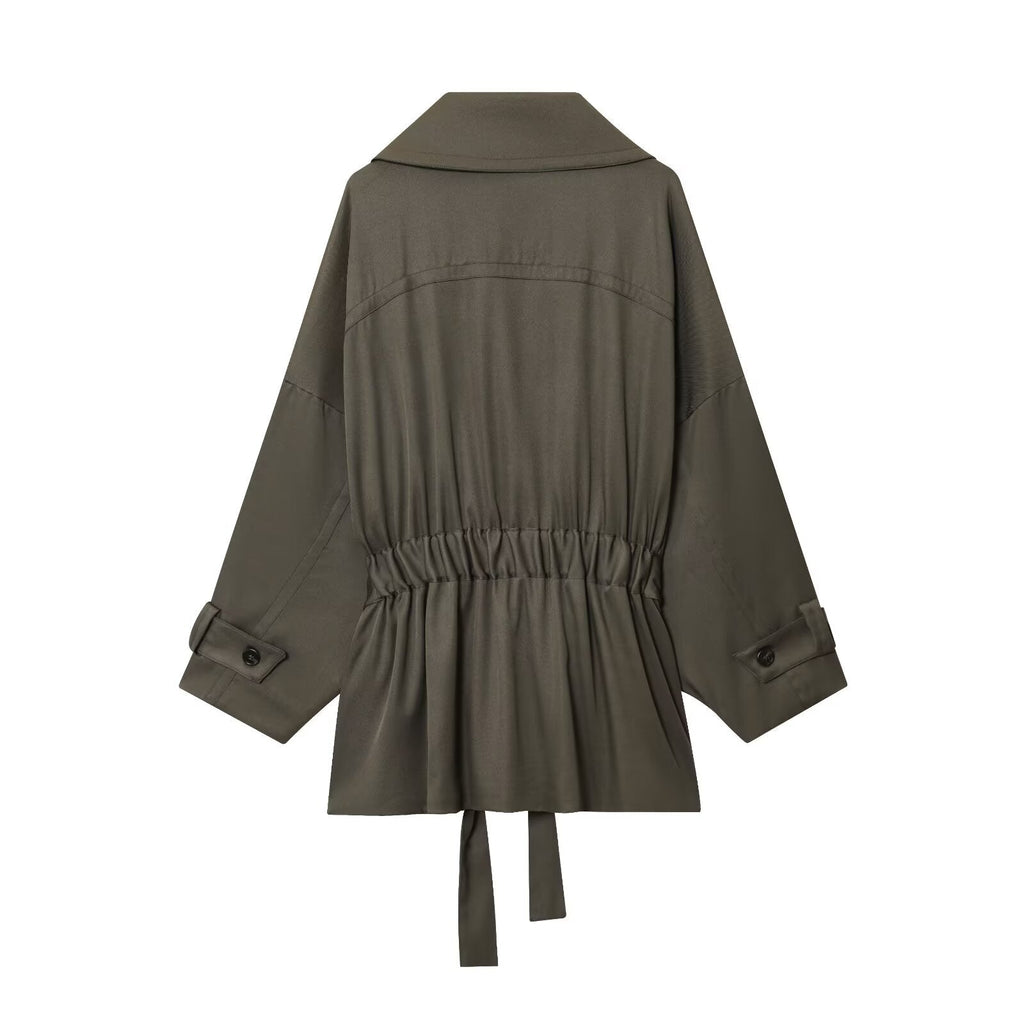 Women's New Fashion With Belt Loose Button-up Lapel Coat+Pants Suit
