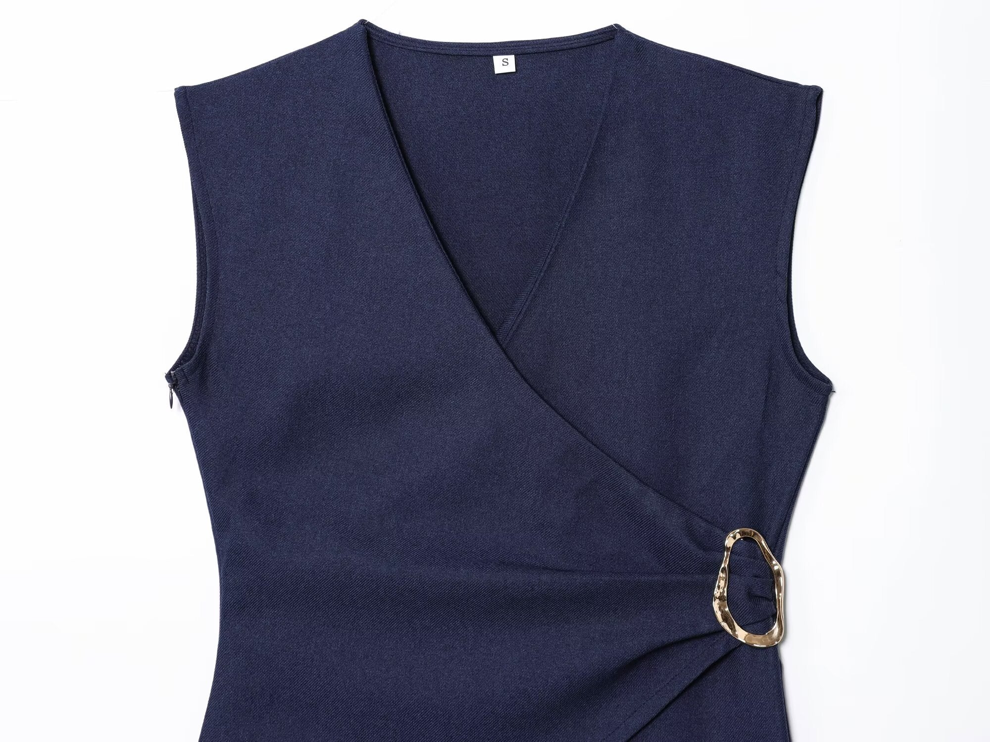 Women's 2025 new fashion pleated V-neck Twill Midi dress