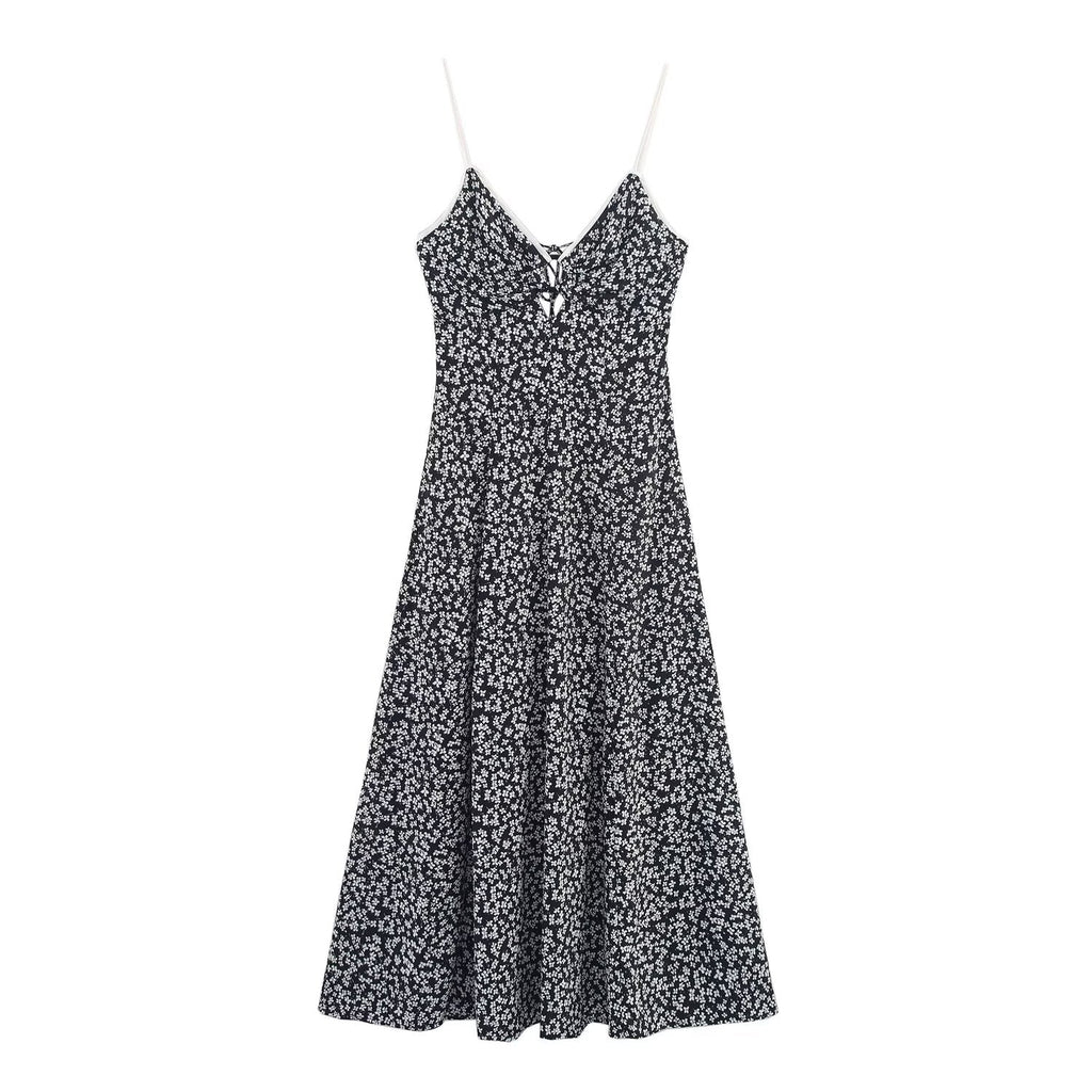 Women's Sweet Fashion Flower Printed suspender Midi Dress