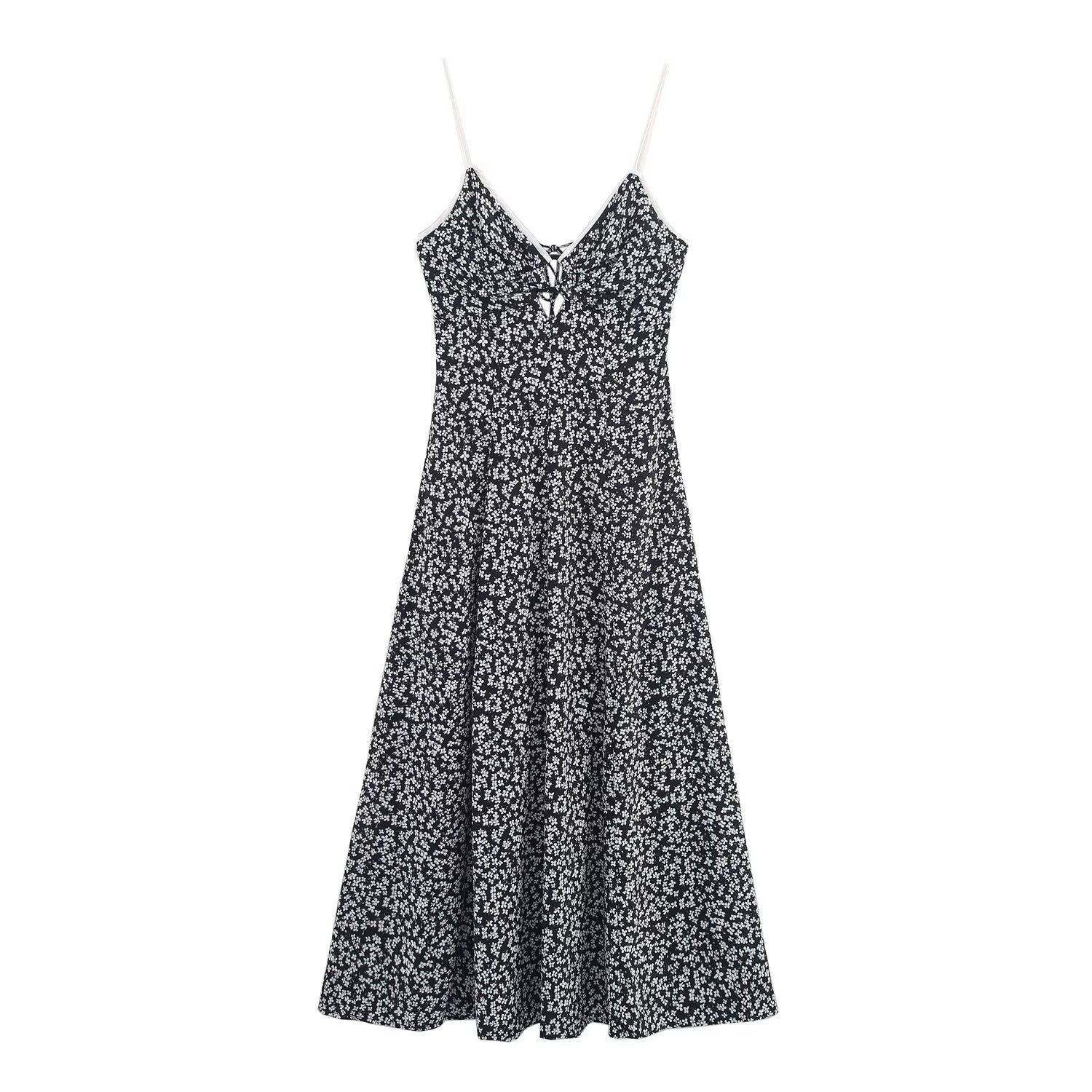 Women's Sweet Fashion Flower Printed suspender Midi Dress