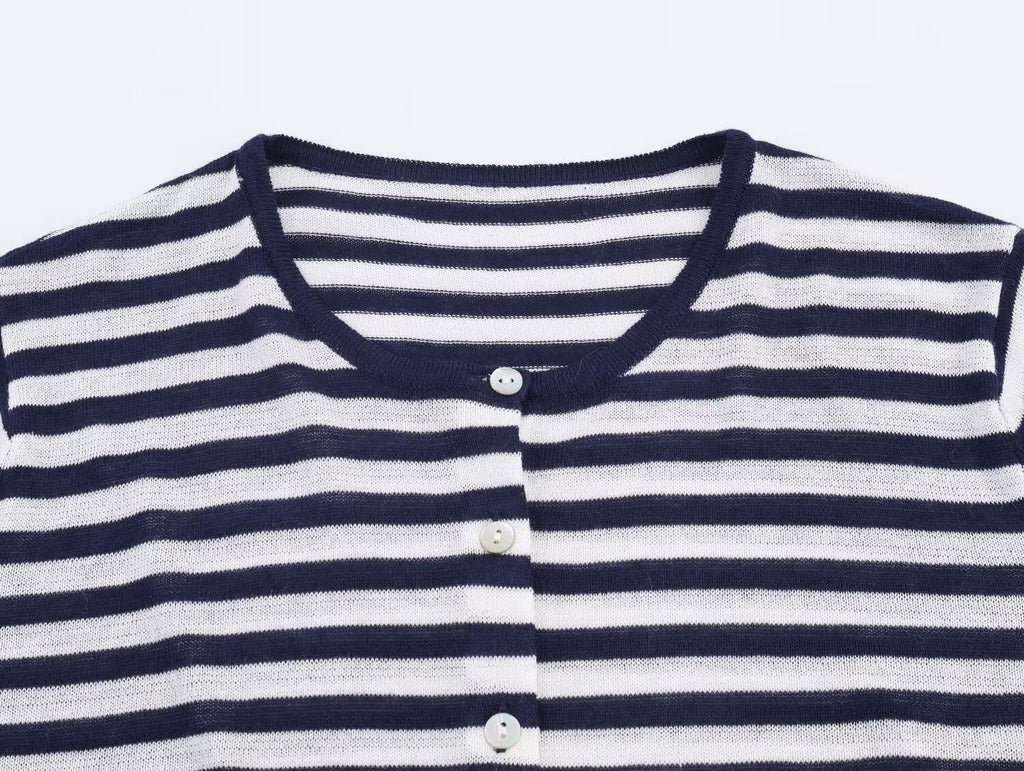 Women's comfortable O Neck striped knitted Coat