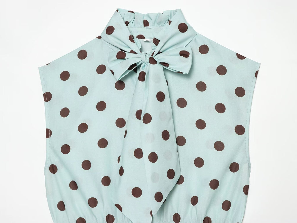 Women's polka dot bow sleeveless shirt