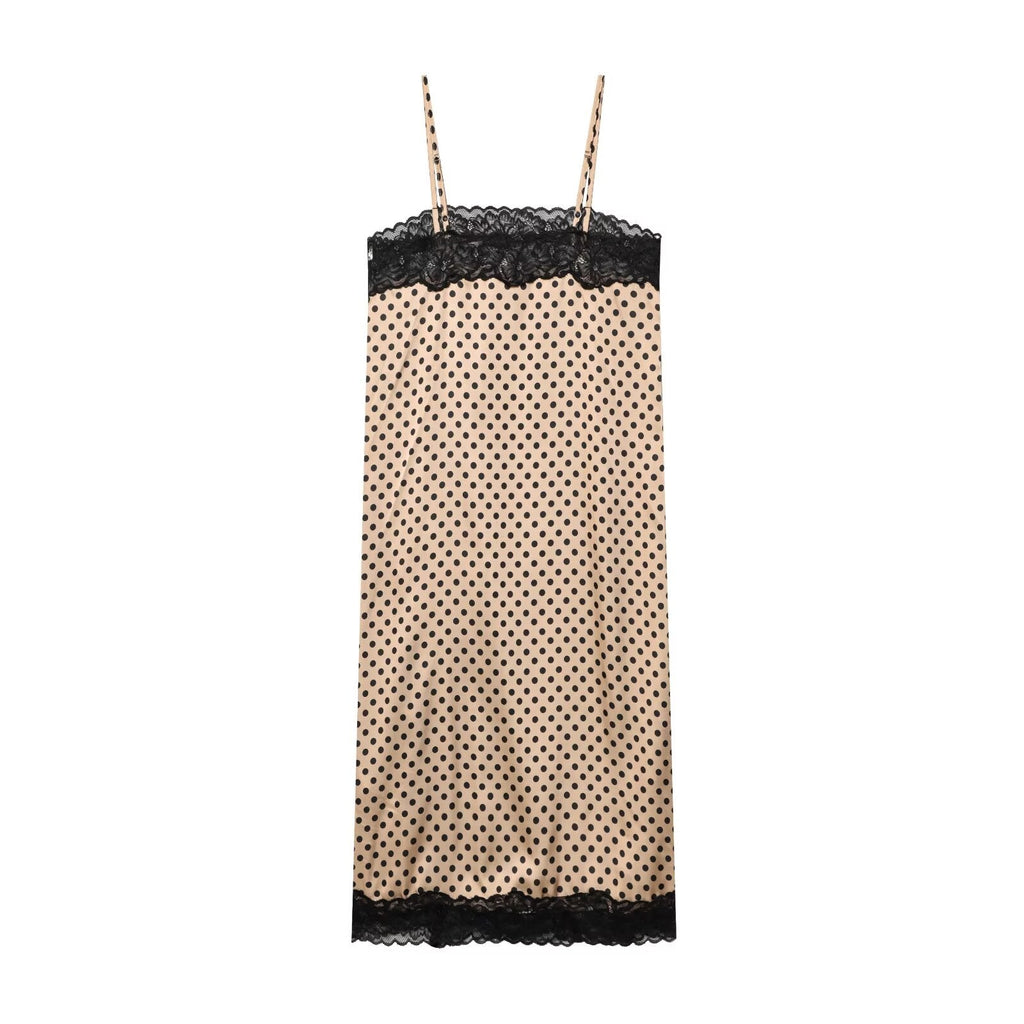 Women's lace decorative polka dot suspender dress
