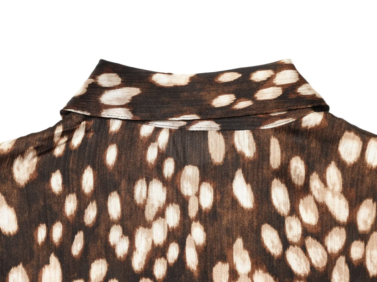 Women's spotted print lapel button top