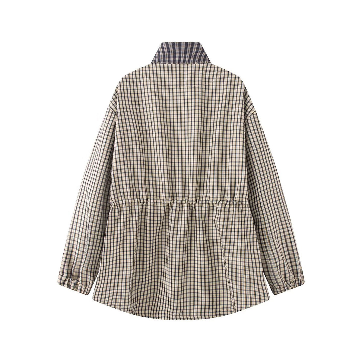 Women's casual waist cinched plaid parka Coat
