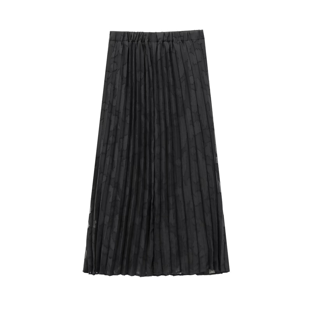 Women's new fashion printed semi transparent pleated shirt+Skirts suit