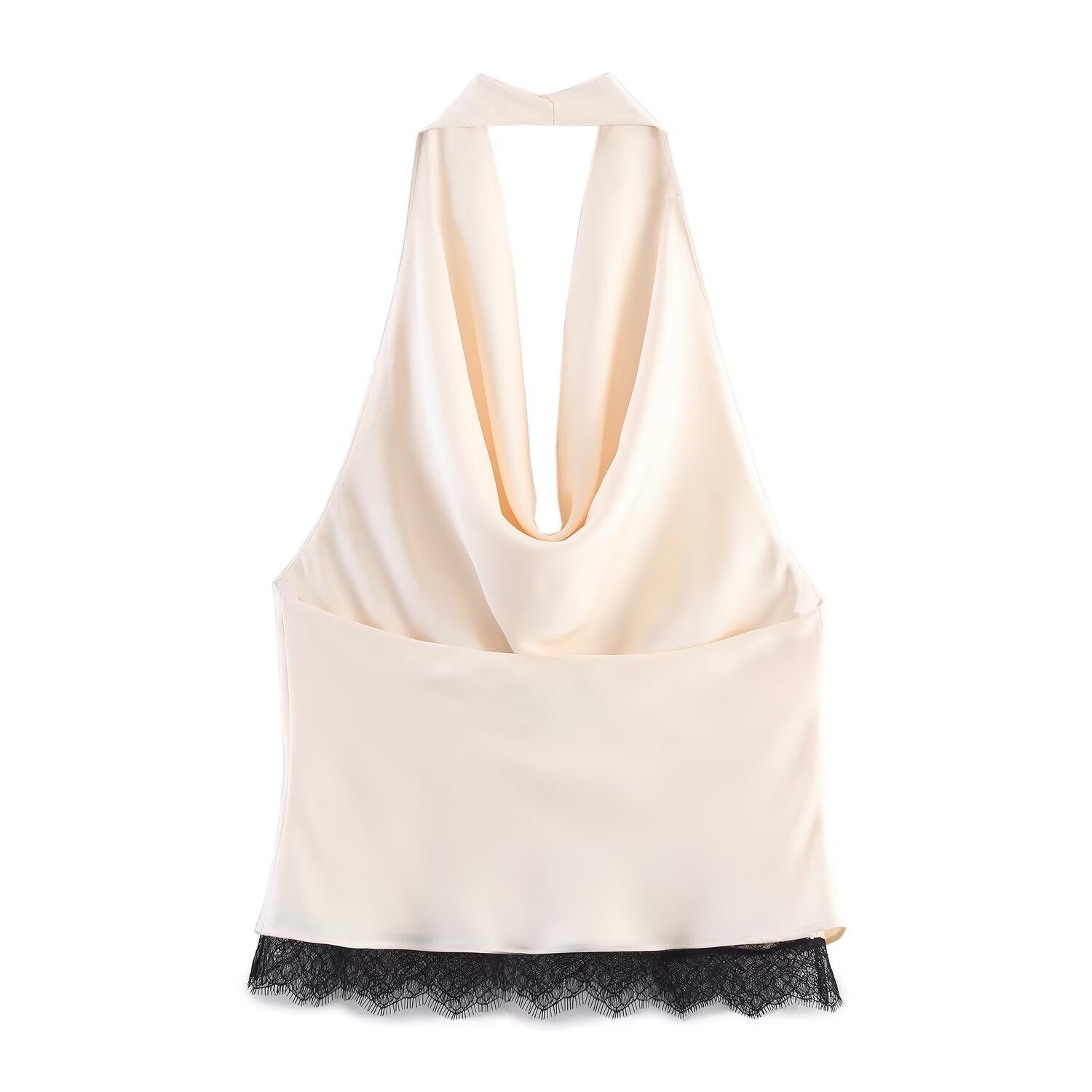 Women's new fashion lace decoration satin hanging neck top+Skirts suit