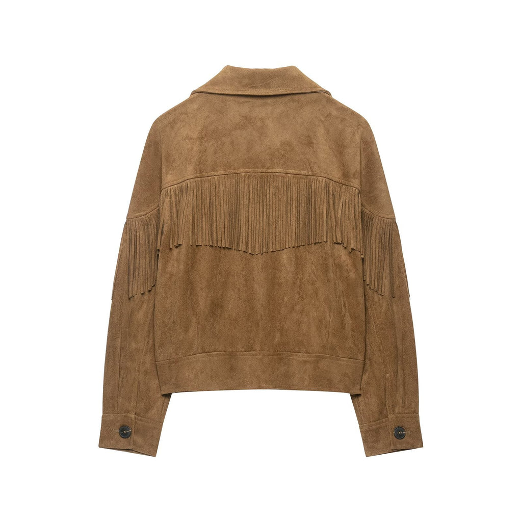 Women's suede texture effect tassel jacket Coat
