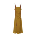 Women's pleated wide shoulder strap Midi dress