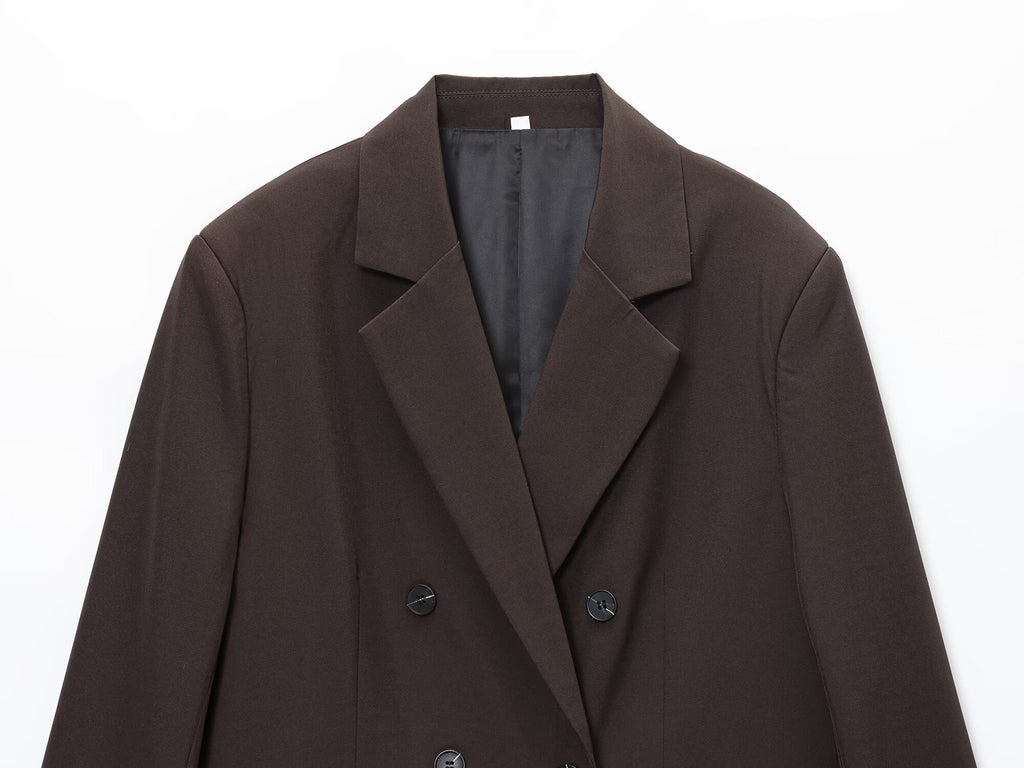 suit Women's 2 pieces loose double breasted Blazer Coat +culottes