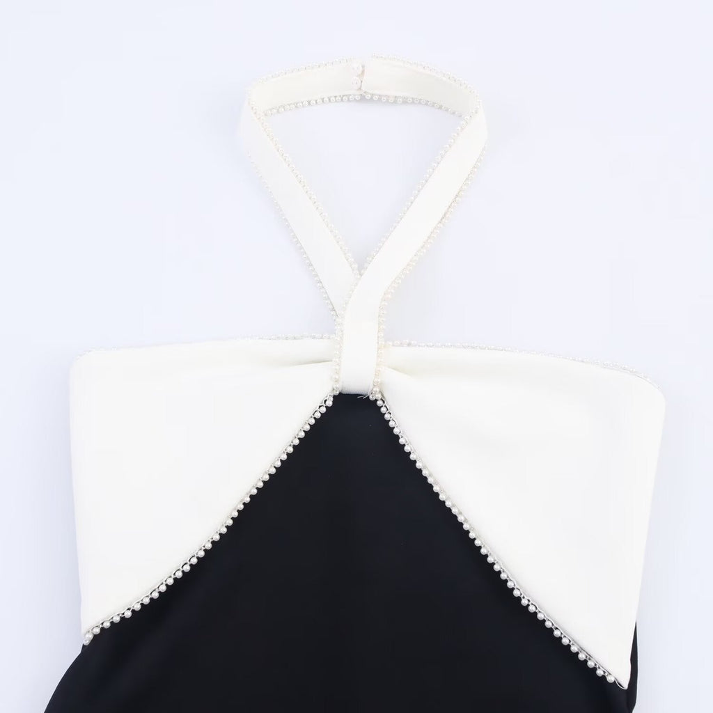 Women's 2025 Fashion Bow Decoration Elastic Hanging Neck Midi Dress