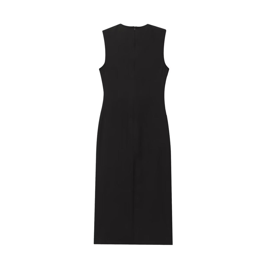 Women's New Fashion With Belt Sleeveless V-neck Midi Dress