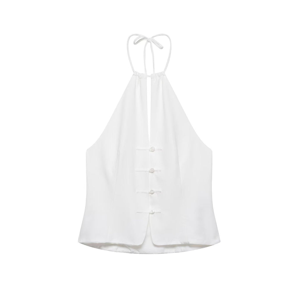 suit Women's 2 pieces buckle decoration hanging neck top+shorts