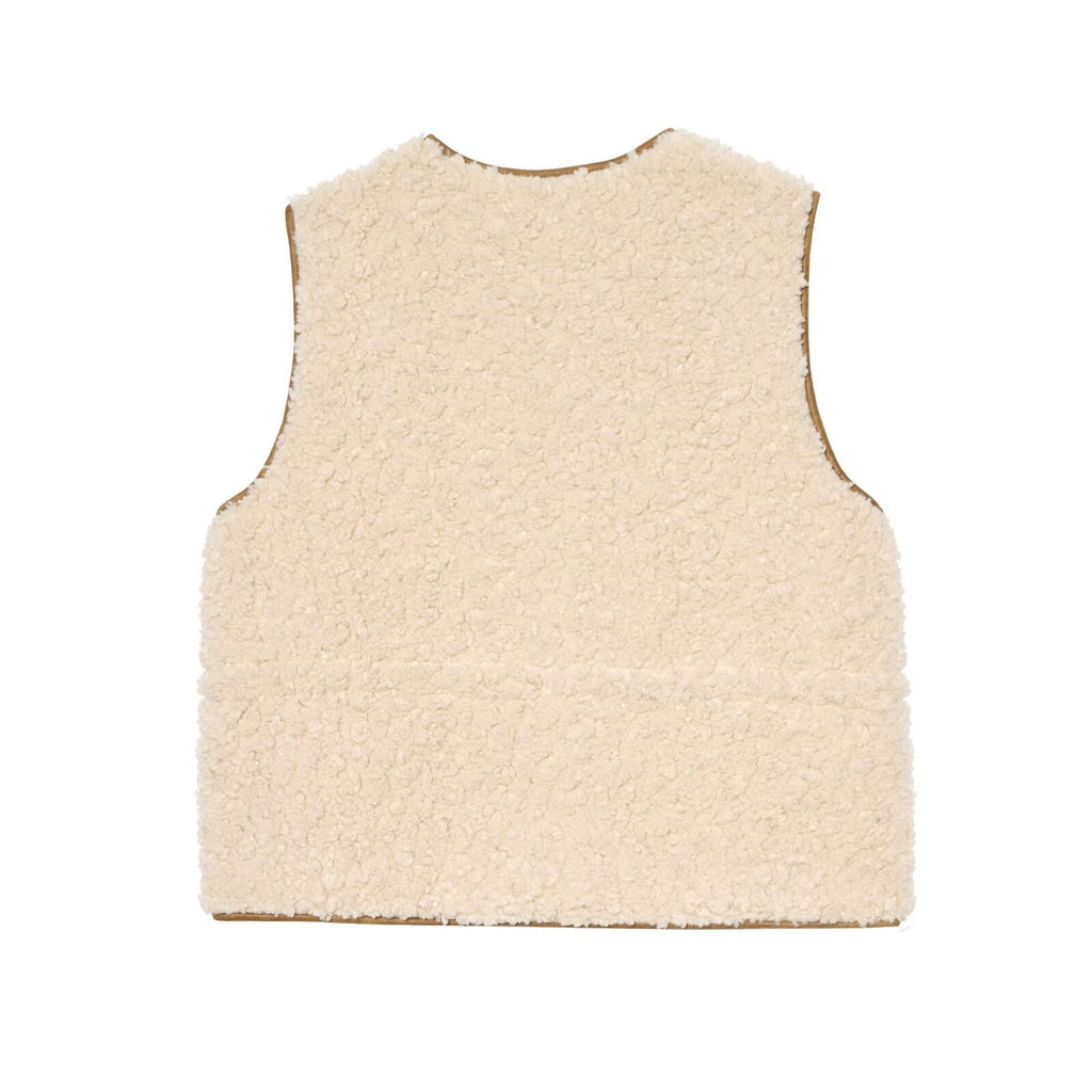 Women's adjustable waist design sleeveless lambswool vest