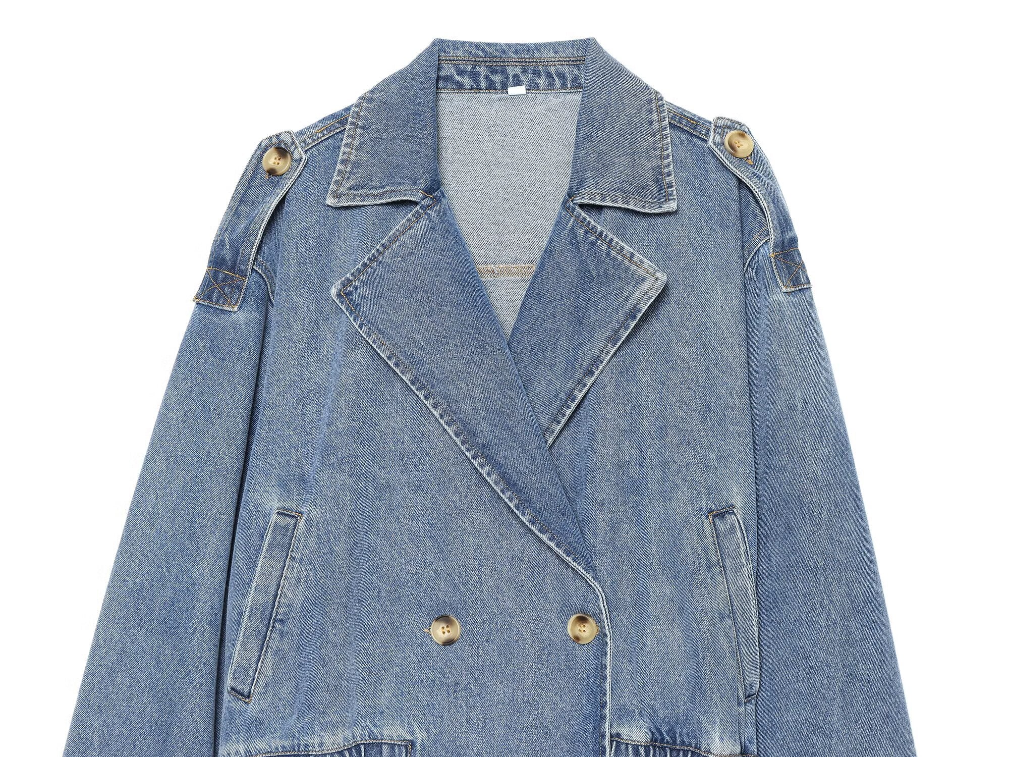 Women's double breasted short denim jacket