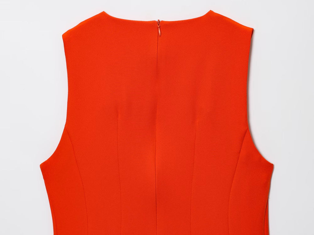 Women's O Neck fluffy sleeveless mini dress