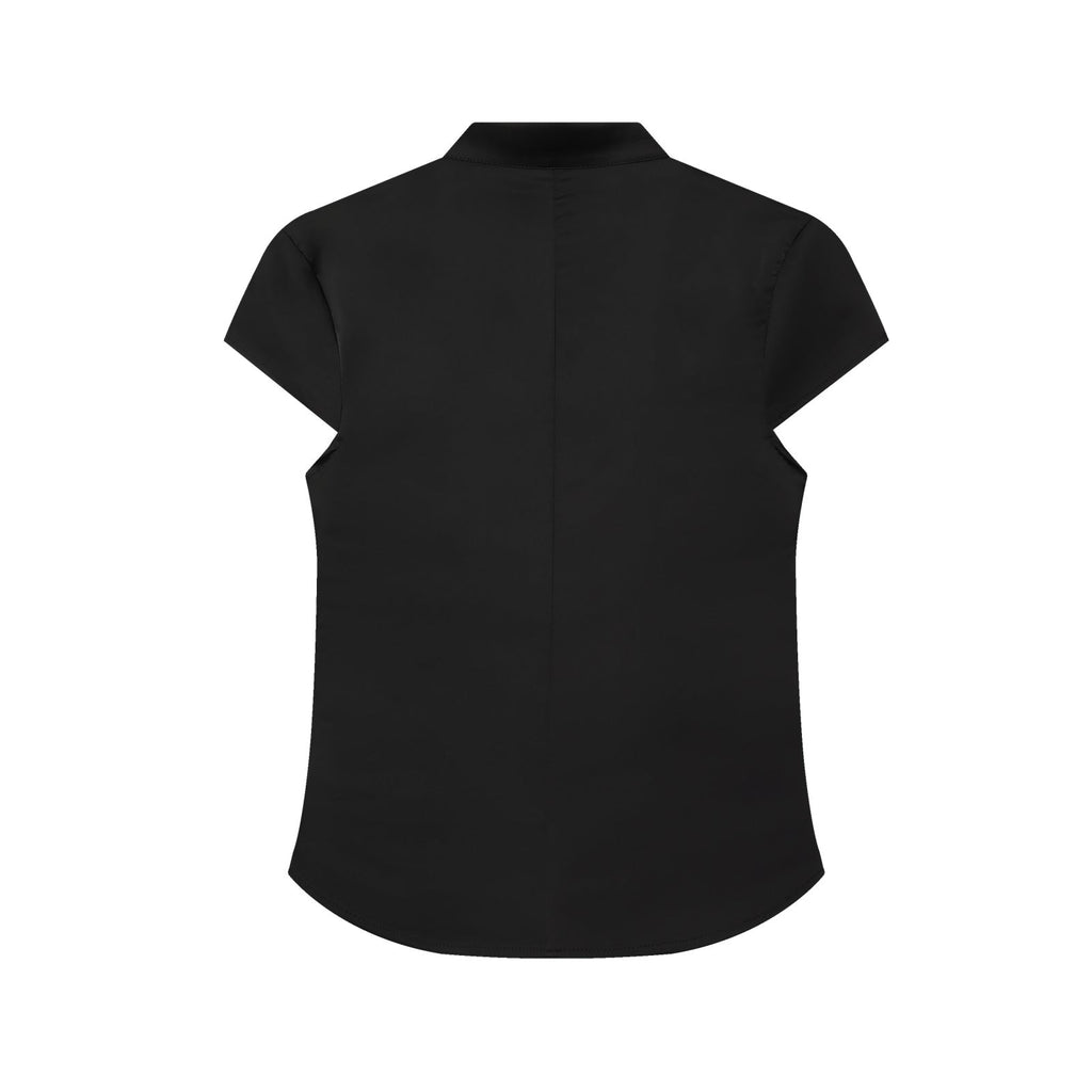 Women's satin textured short button top