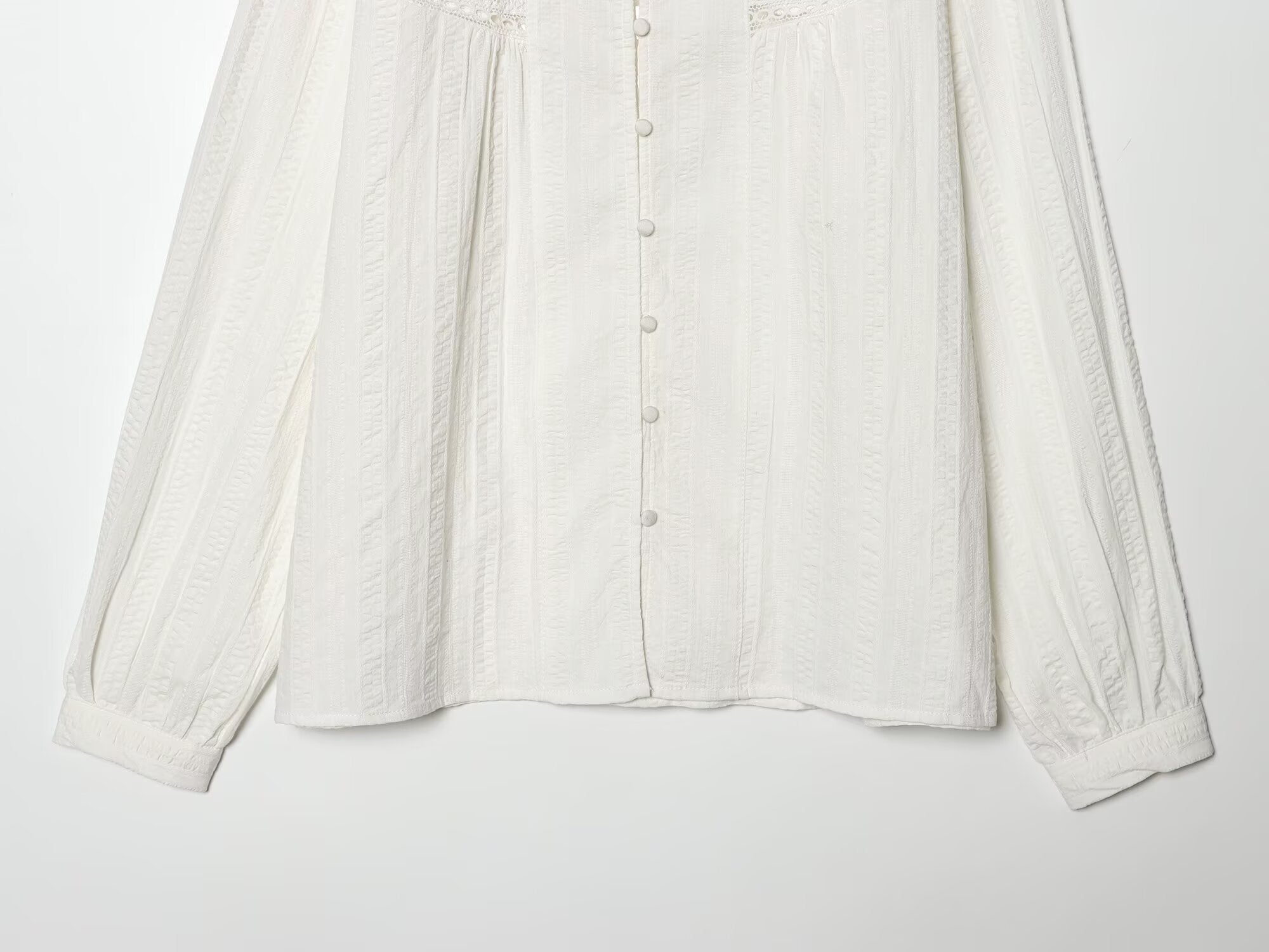 Women's pleated lace decorative casual shirt