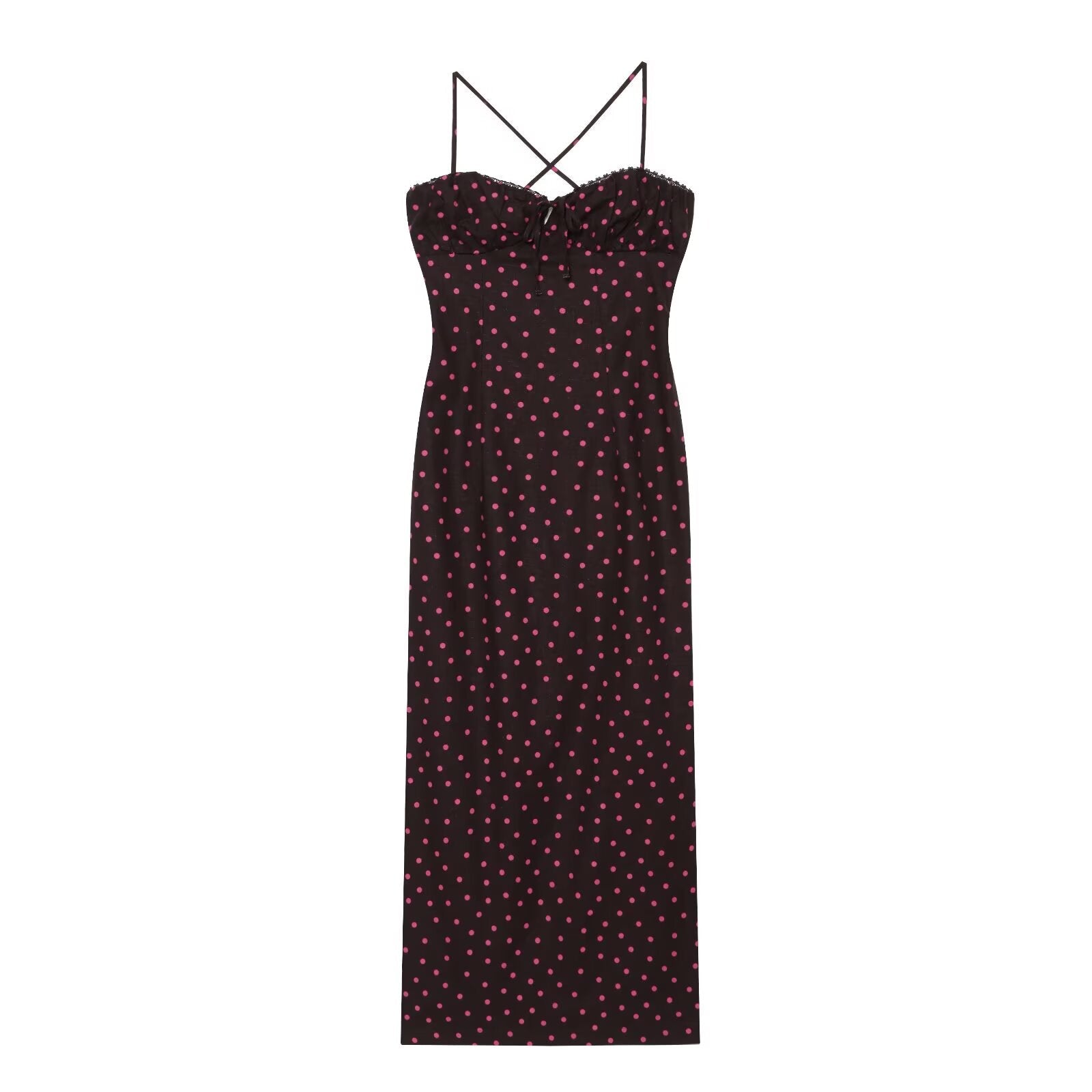 Women's polka dot suspender MIDI dress