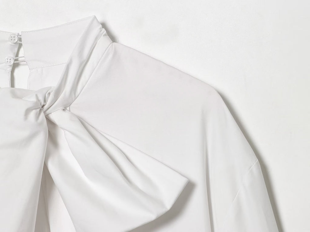 Women's 2026 loose bow decoration poplin shirt