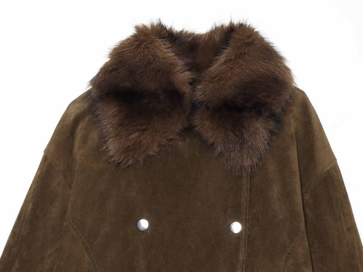 Women's fur collar patchwork leather cotton jacket Coat