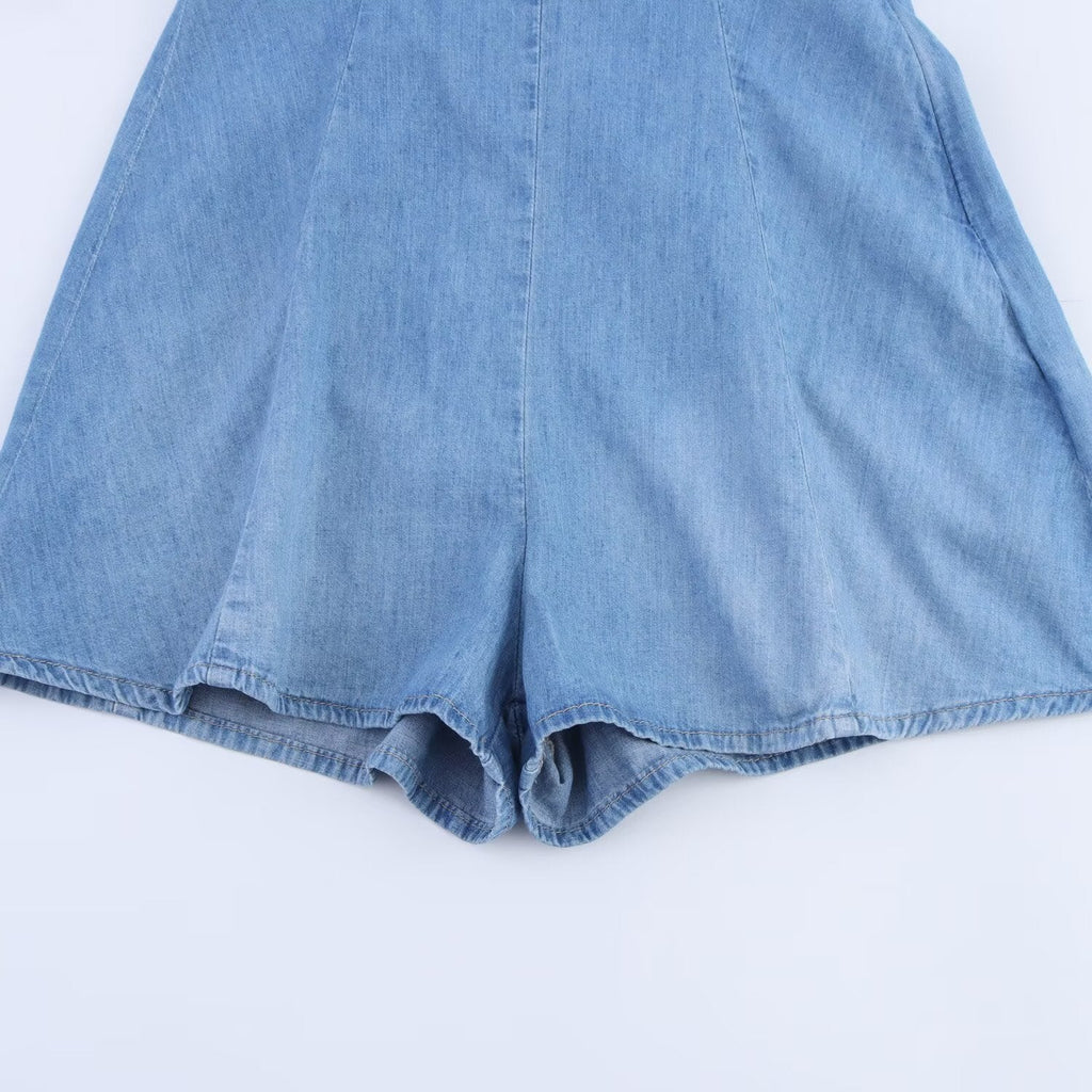 Women's new fashion sleeveless backless denim short jumpsuit