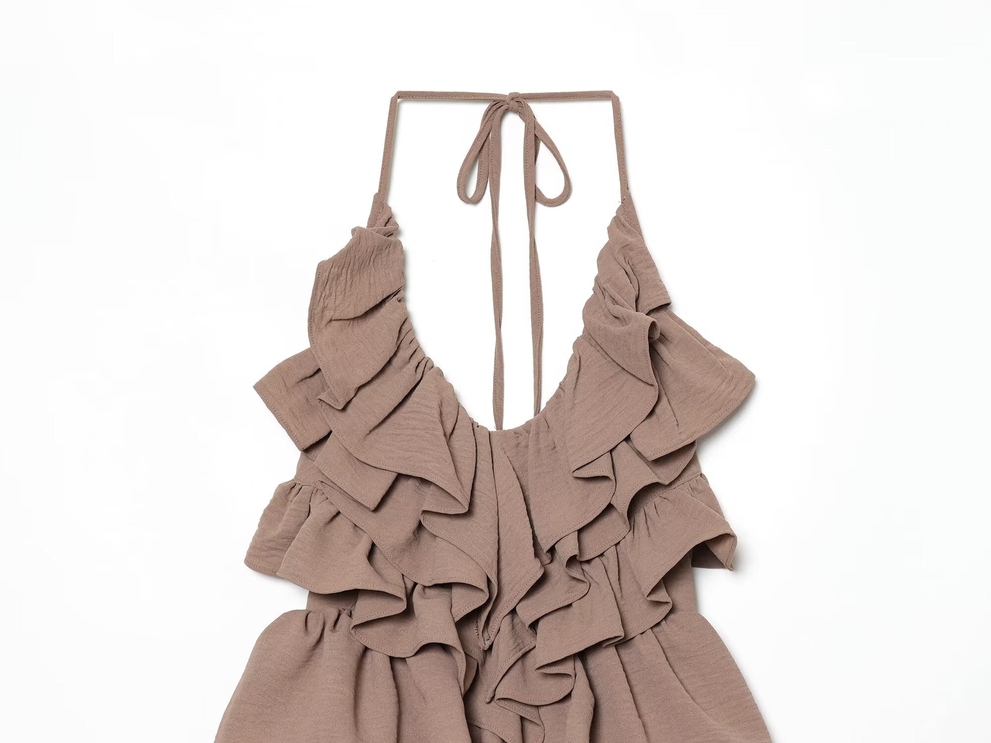 Women's layered decorative chiffon halter neck dress