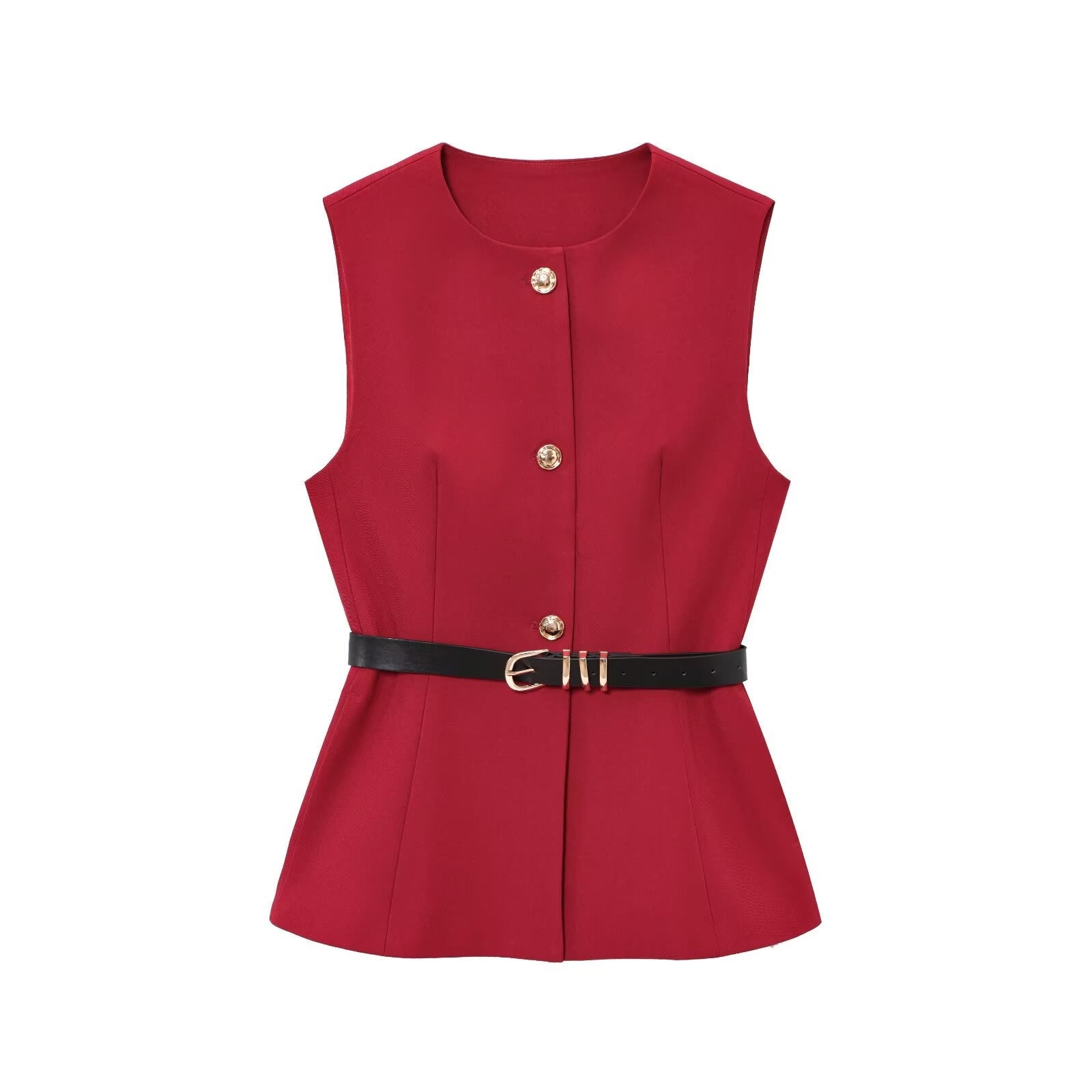 Women's new fashion with Belt casual single breasted O-Neck vest+Pants Women's suit