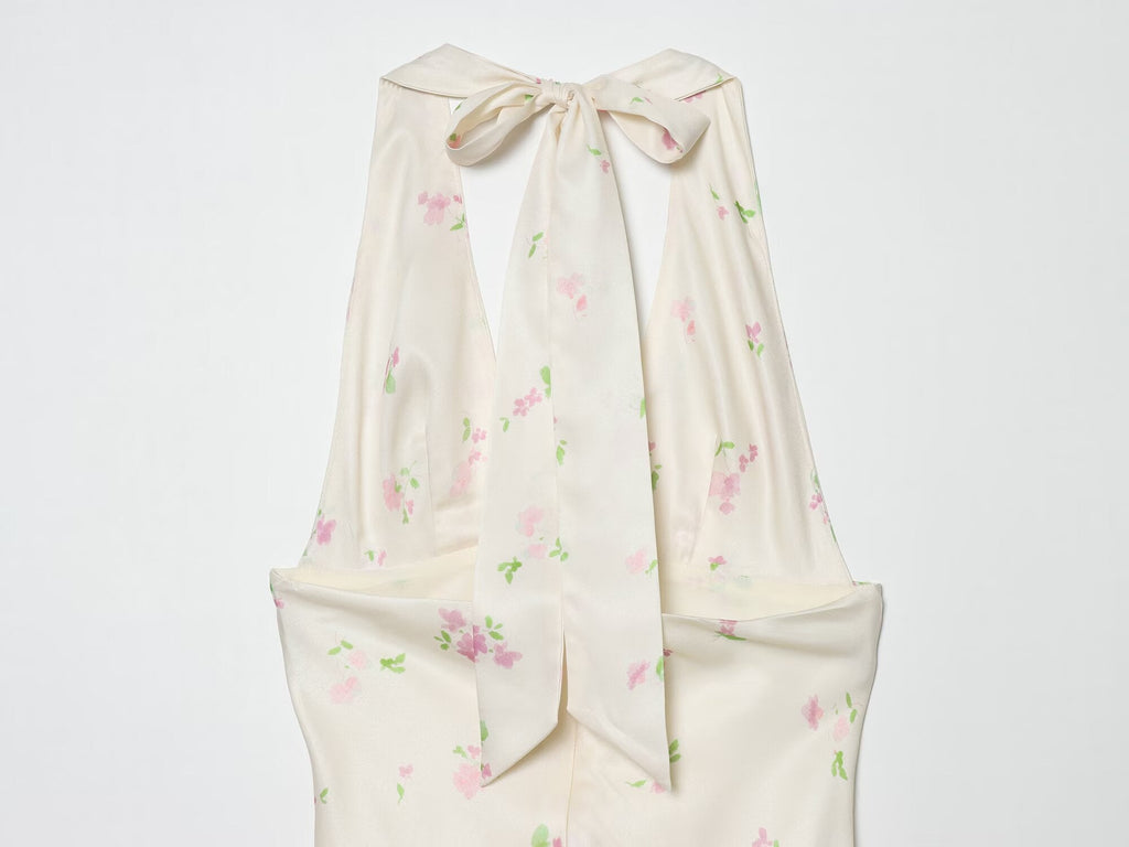 Women's satin textured printed MIDI dress