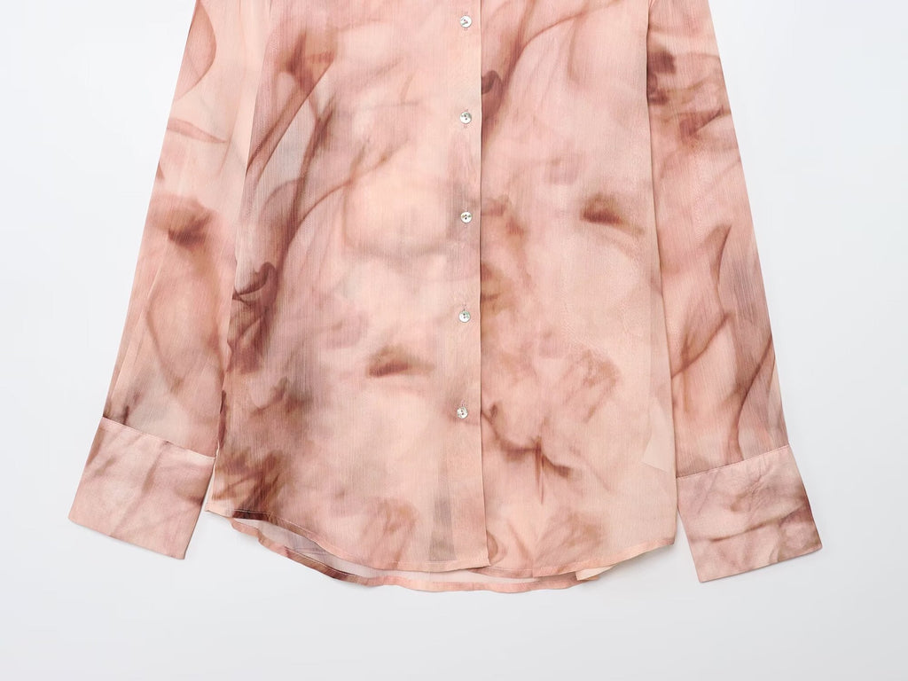 Women's 2025 new fashion tie dye printed button up shirt