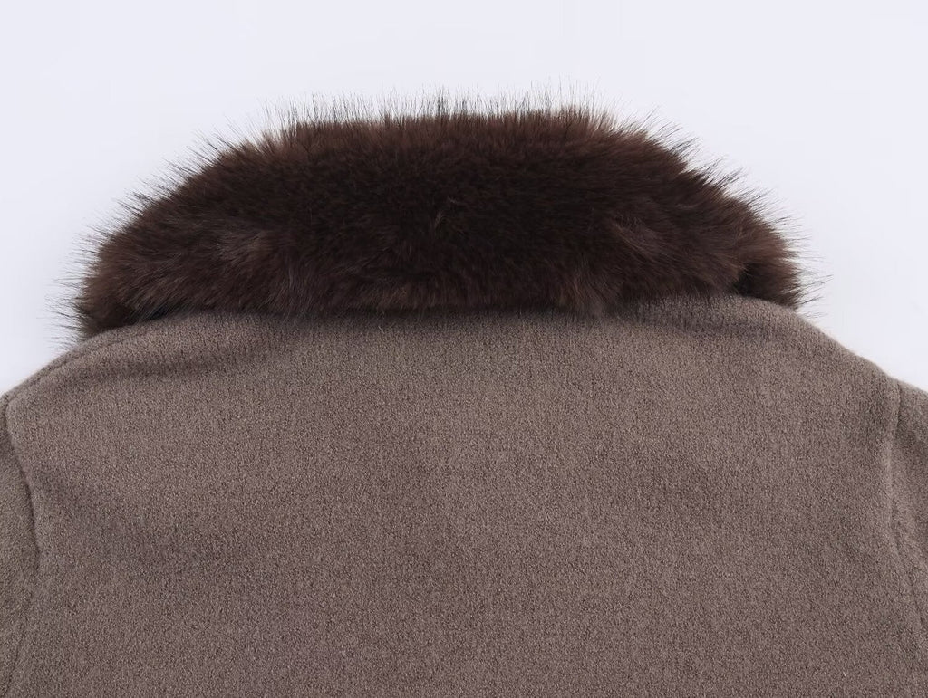 Women's new faux fur effect lapel knitted Coat