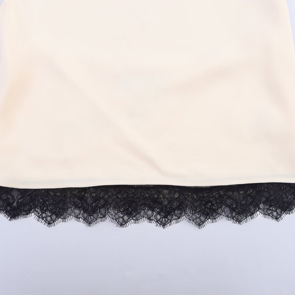 Women's new fashion lace decoration satin hanging neck top+Skirts suit