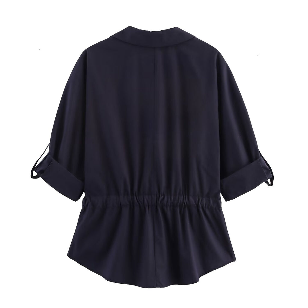 Women's New Fashion With Belt Casual Single breasted Poplin Shirt