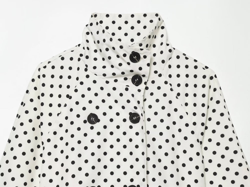Women's With Belt stand collar polka dot trench coat