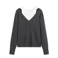 Women's fake two-piece round neck knitted sweater