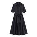Women's with Belt shirt style poplin striped dress