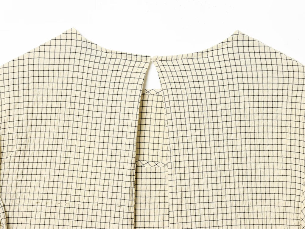 Women's O Neck balloon sleeve checkered top