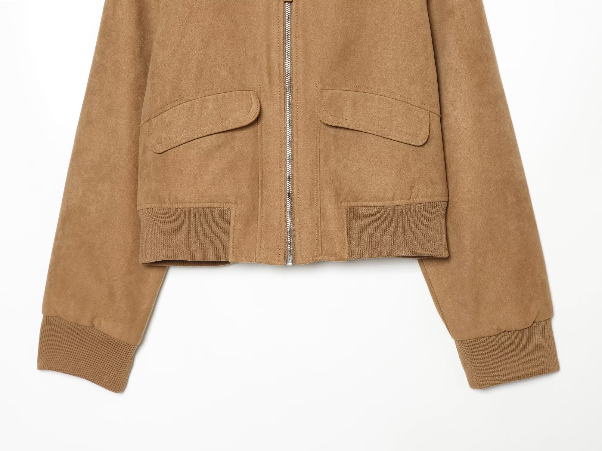 Women's suede texture short lapel pilot jacket