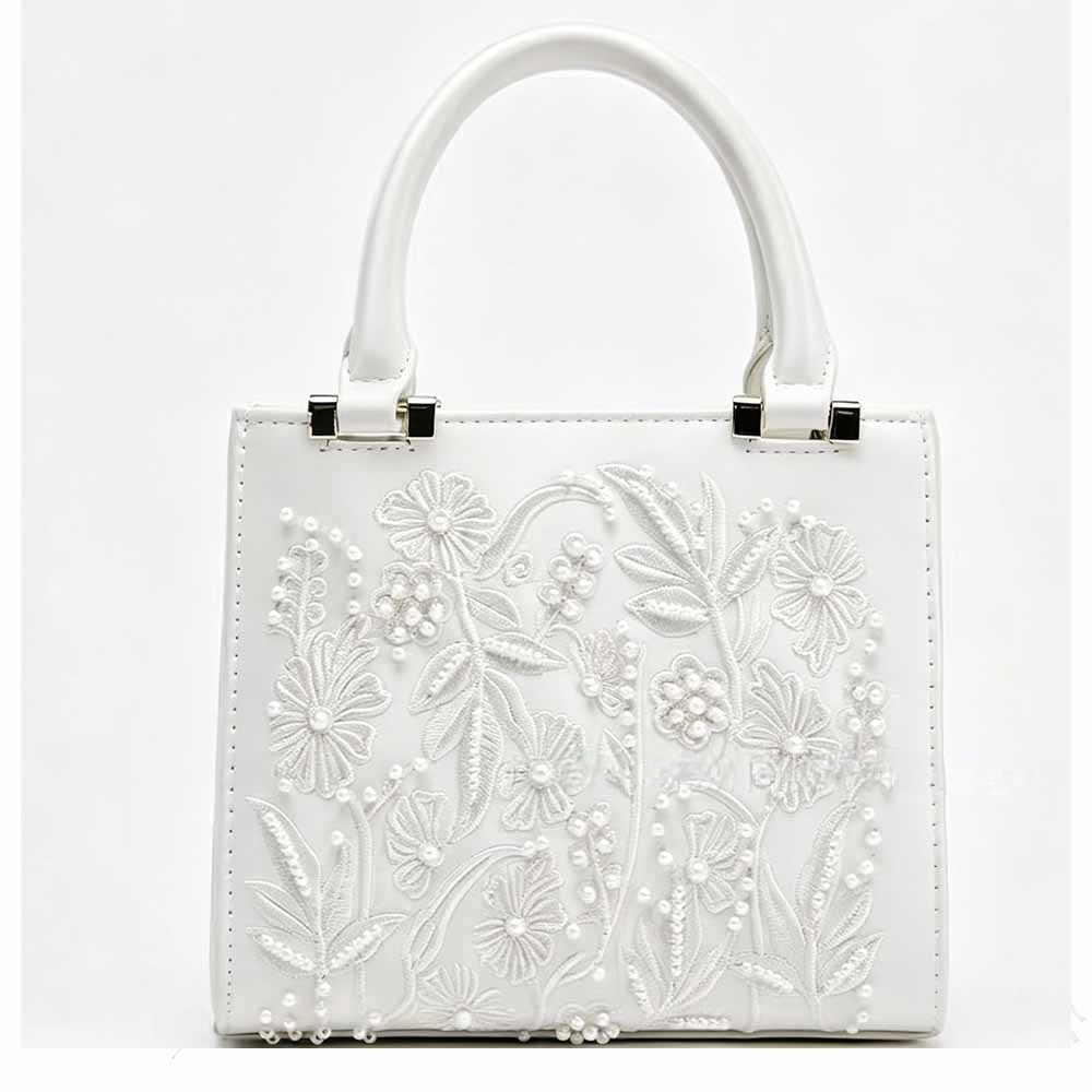 Women's new fashion Pearl embroidered satin texture chain bag shoulder bag
