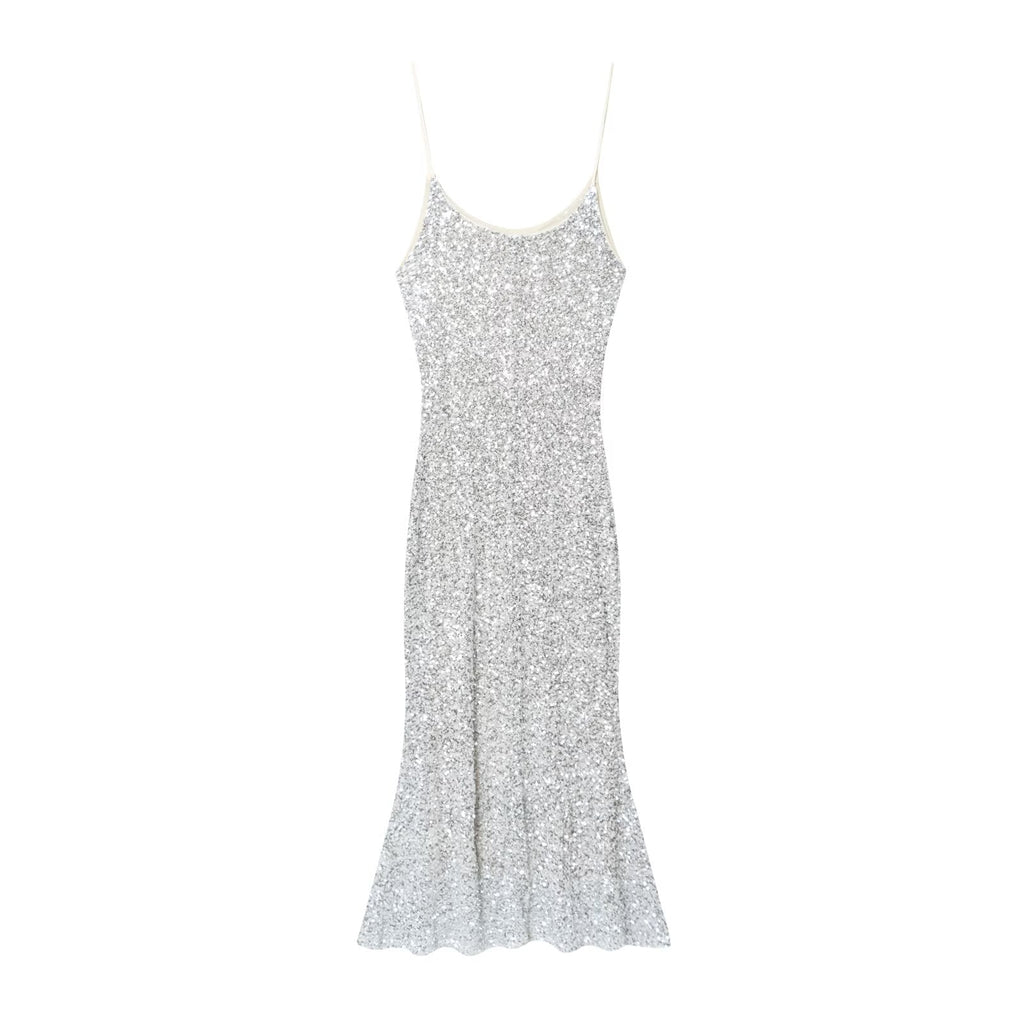Women's New Fashion Bead Decoration Underwear Style suspender Midi Dress
