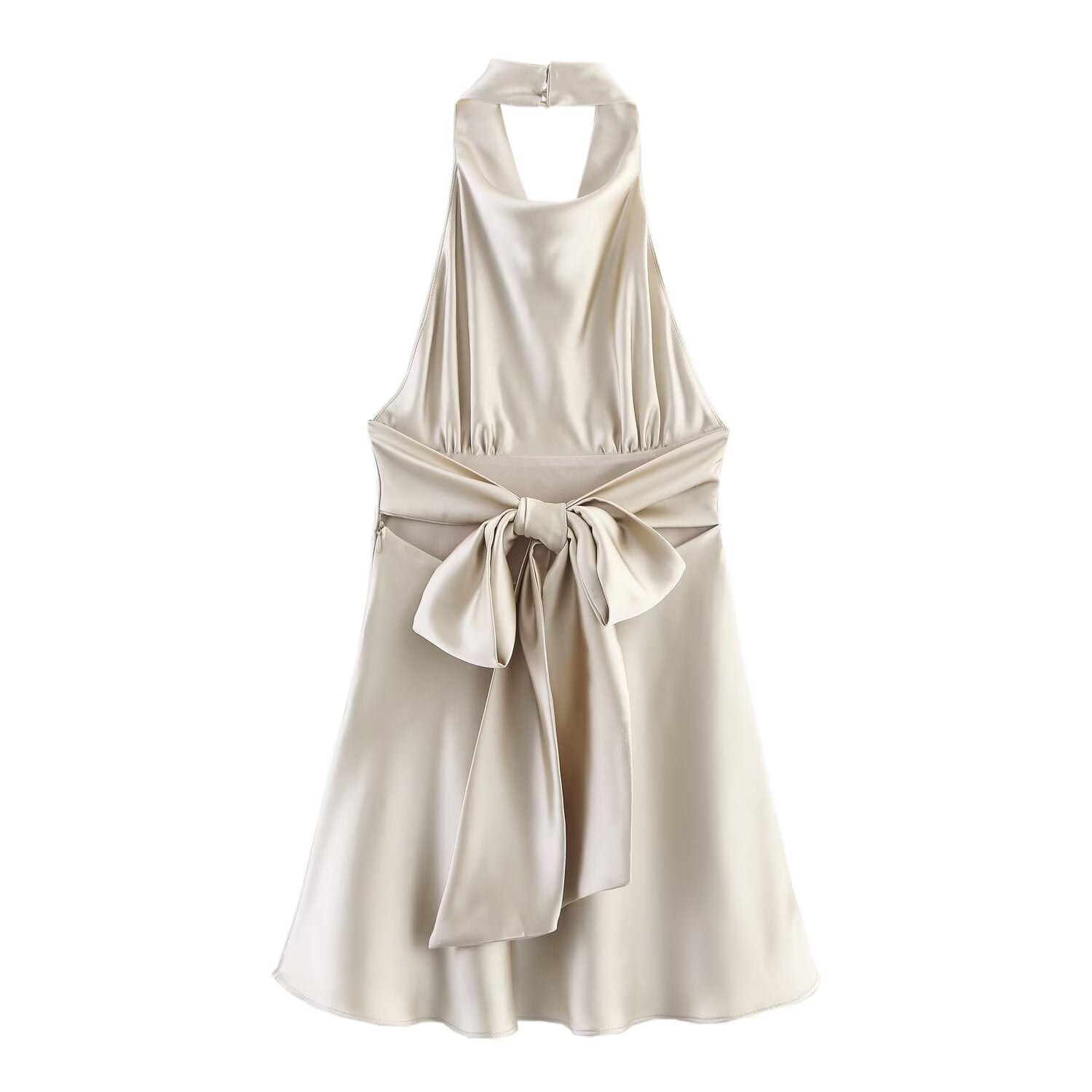 Women's new fashion backless bow decoration satin texture mini dress