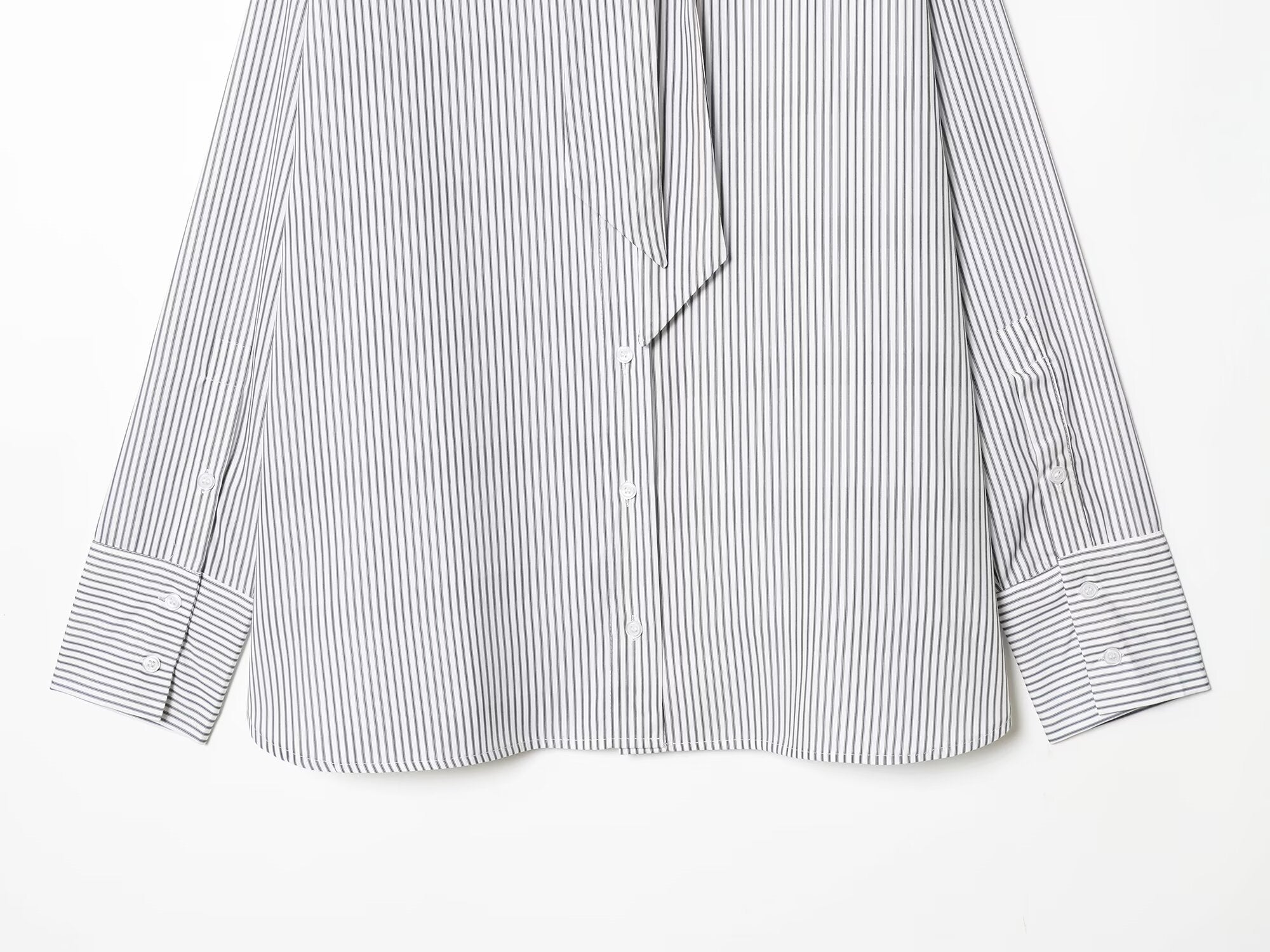 Women's New Scarf Decorative Striped Poplin Shirt