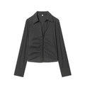Women's pleated decorative slim plaid top