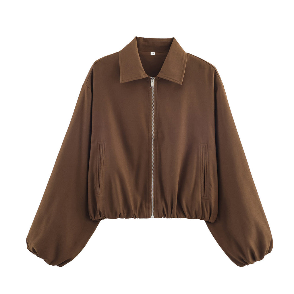 Women's 2025 new fashion puffy hem short zipper jacket Coat