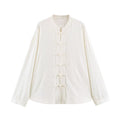Women's rope knot buckle loose linen blended shirt