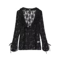 Women's new fashion layered decoration slim Lace up V-neck lace top
