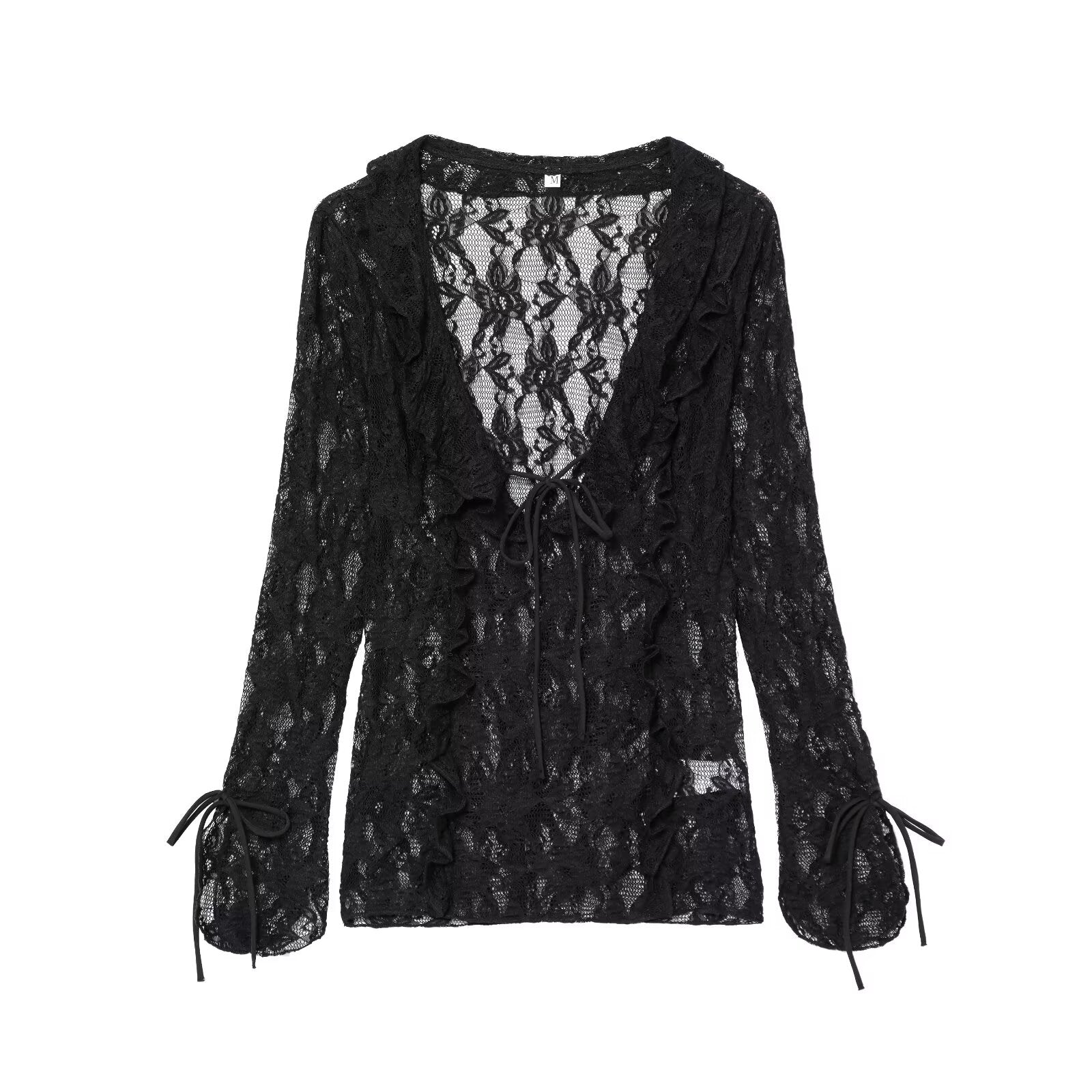 Women's new fashion layered decoration slim Lace up V-neck lace top