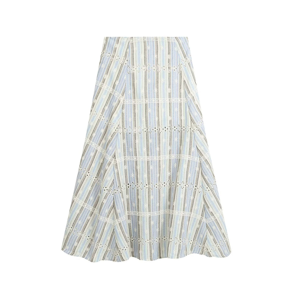 suit Women's 2 pieces sleeveless striped embroidered top+skirt