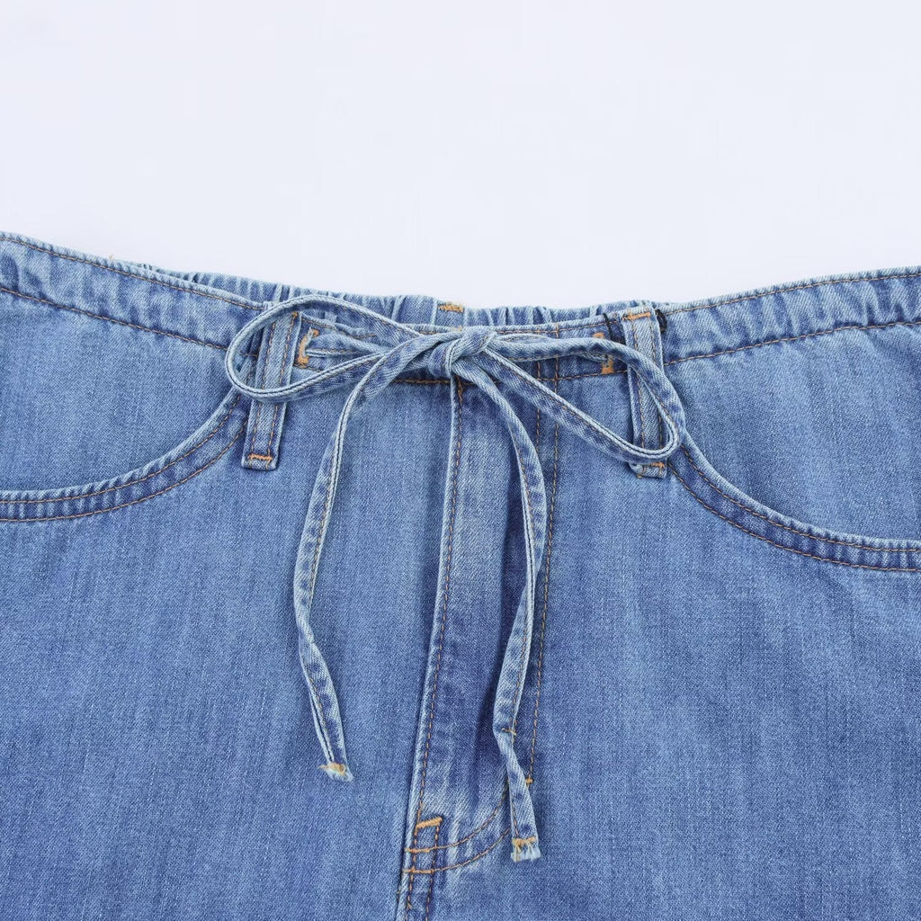 Women's' New Fashion bow decoration slim elastic waist denim mini skirt