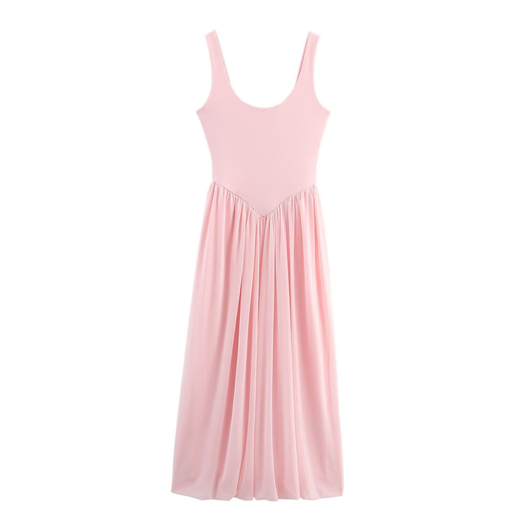Women's New Fashion Sleeveless tulle Splicing Midi Dress